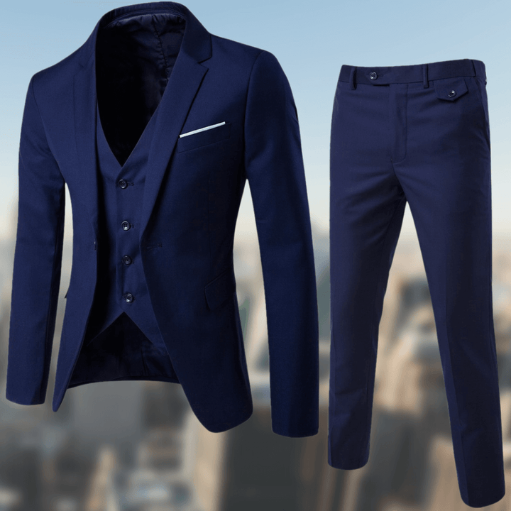 Męskie Garnitur 3-Częściowy Slim Fit - Elegancki Formalny - Granatowy