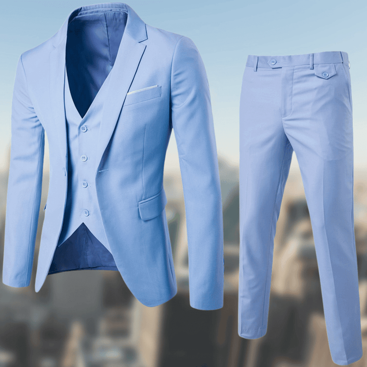 Męskie Garnitur 3-Częściowy Slim Fit - Elegancki Formalny - Niebieski