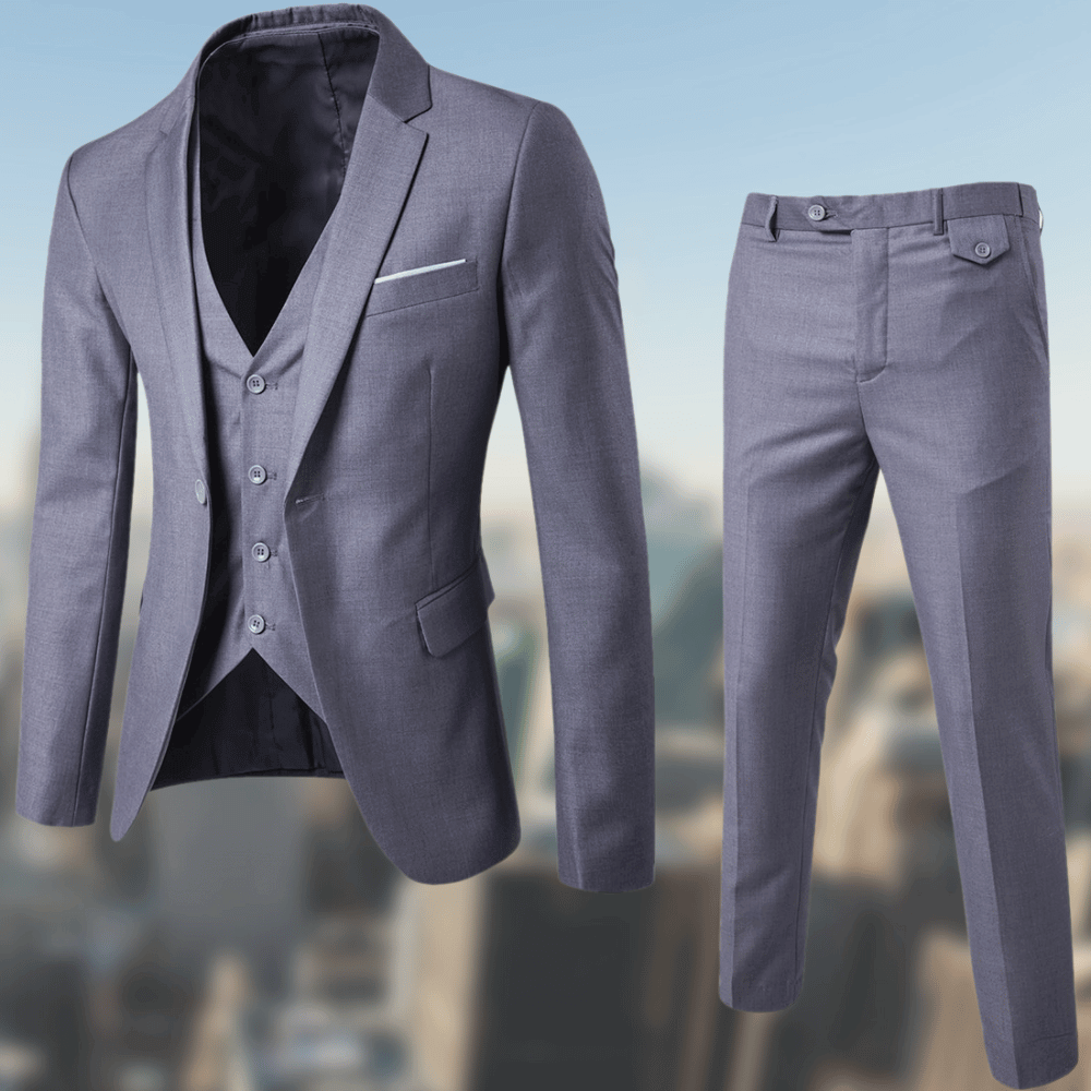 Męskie Garnitur 3-Częściowy Slim Fit - Elegancki Formalny - Szary