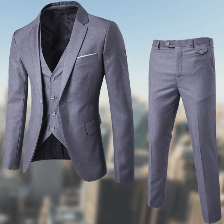 Męskie Garnitur 3-Częściowy Slim Fit - Elegancki Formalny - Szary