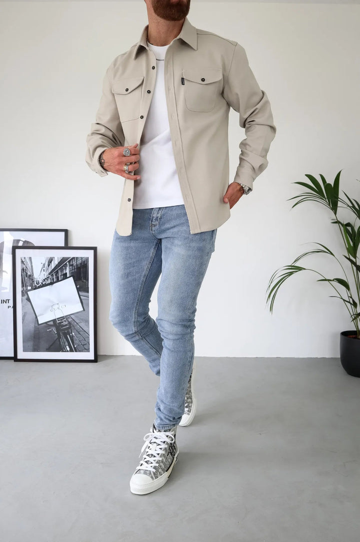 Męskie Koszula Casual Button-Down - Elegancki Styl - Beżowy
