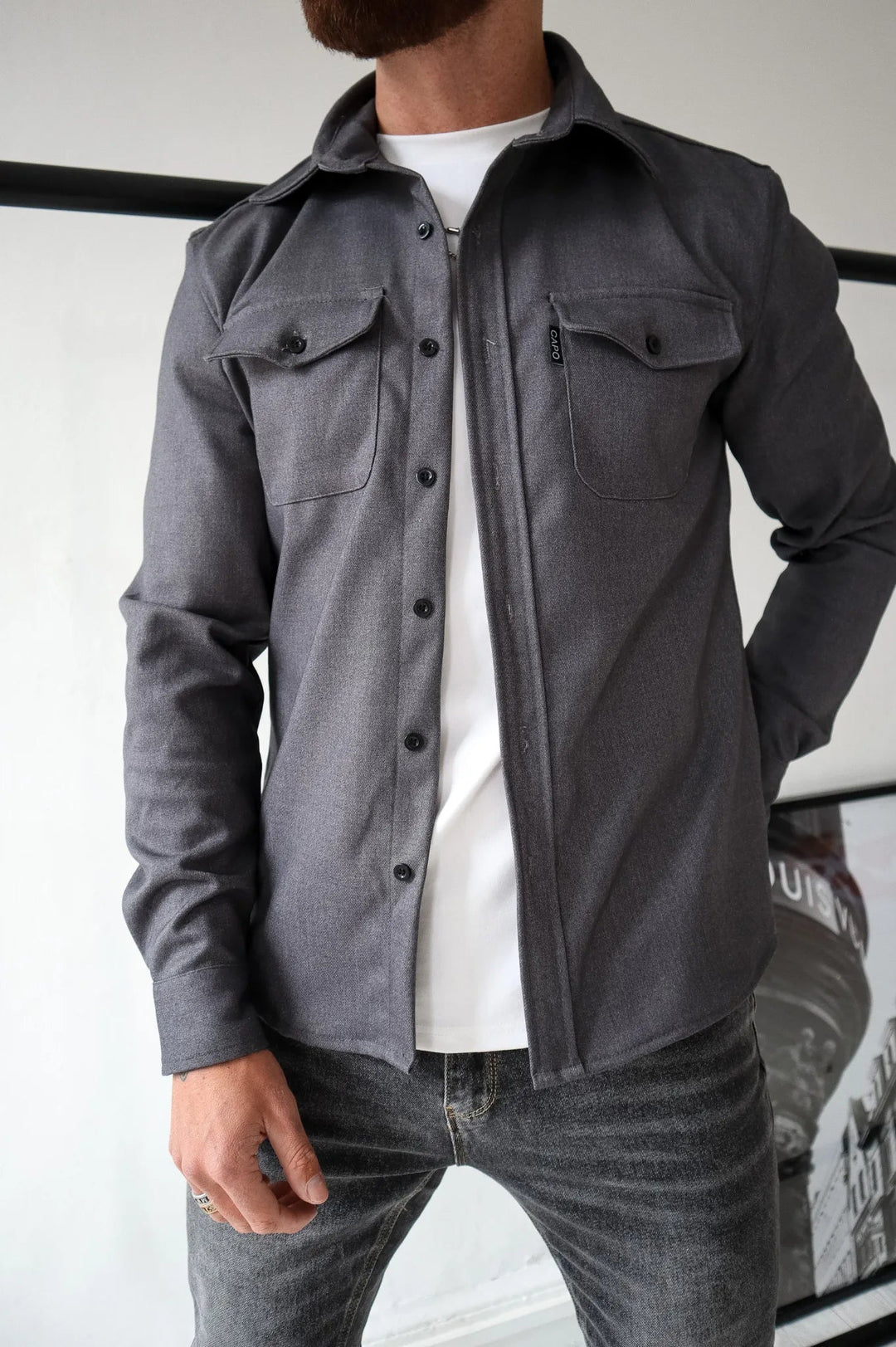 Męskie Koszula Casual Button-Down - Elegancki Styl - Ciemnoszary