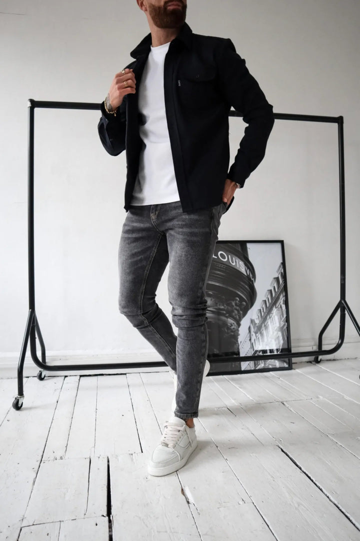 Męskie Koszula Casual Button-Down - Elegancki Styl - Czarny