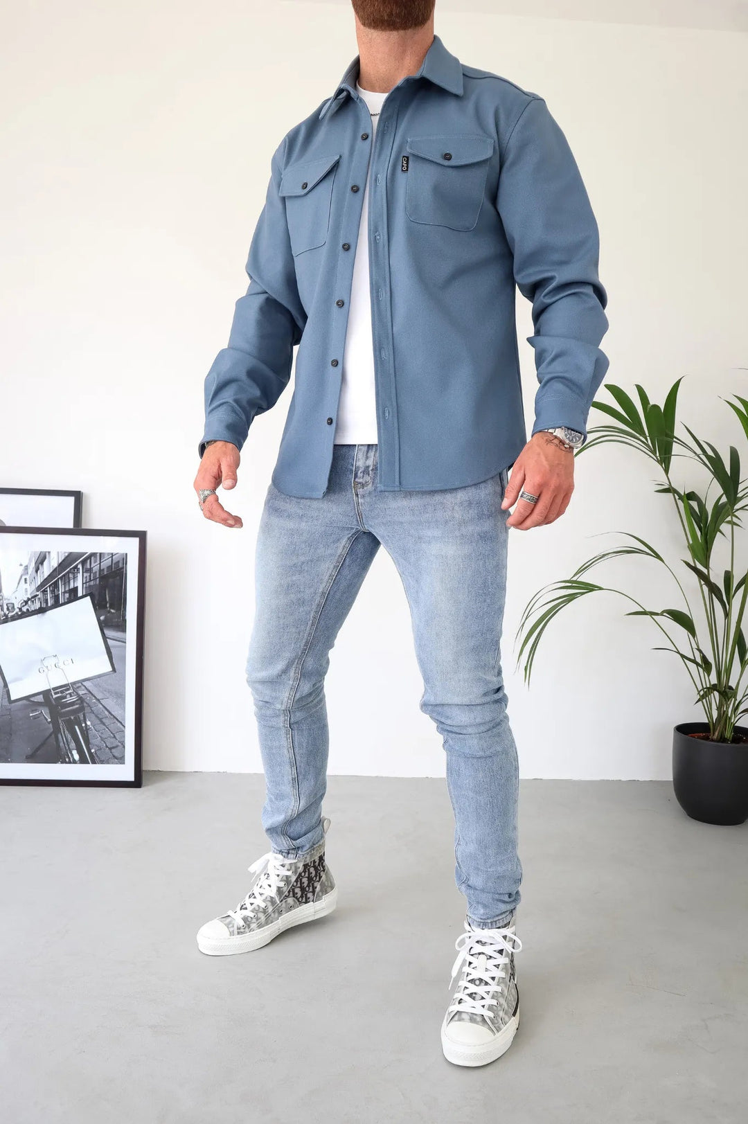 Męskie Koszula Casual Button-Down - Elegancki Styl - Niebieski