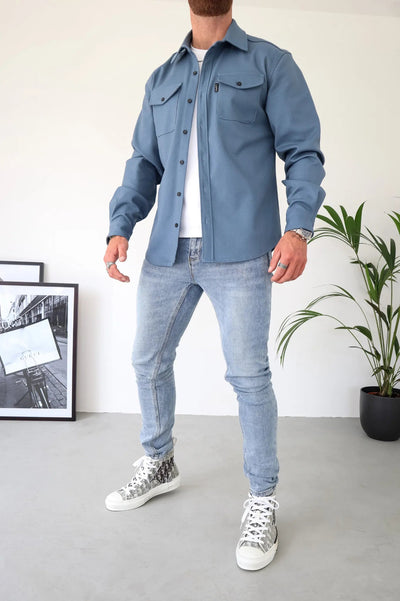 Męskie Koszula Casual Button-Down - Elegancki Styl - Niebieski
