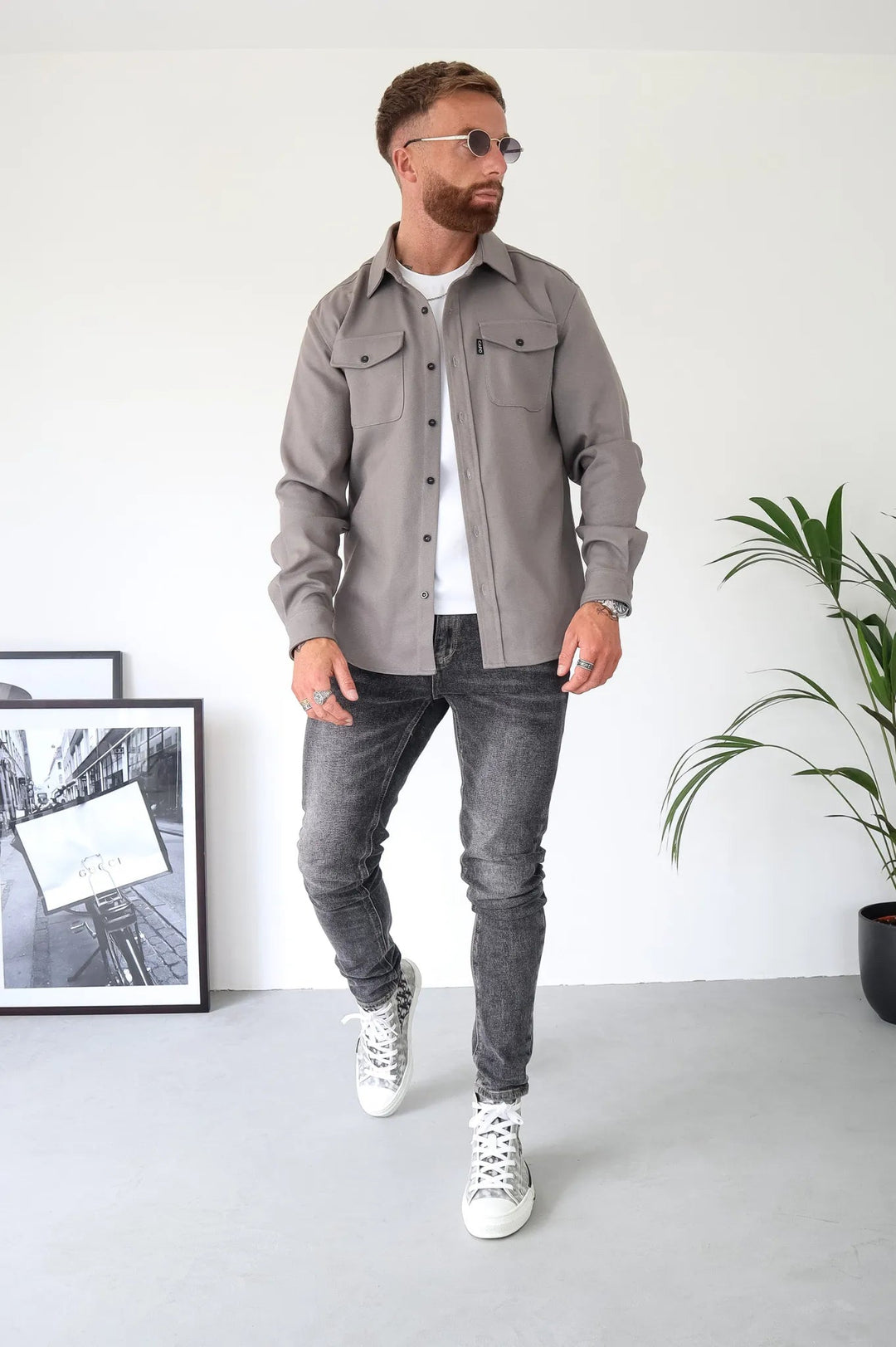 Męskie Koszula Casual Button-Down - Elegancki Styl - Szary
