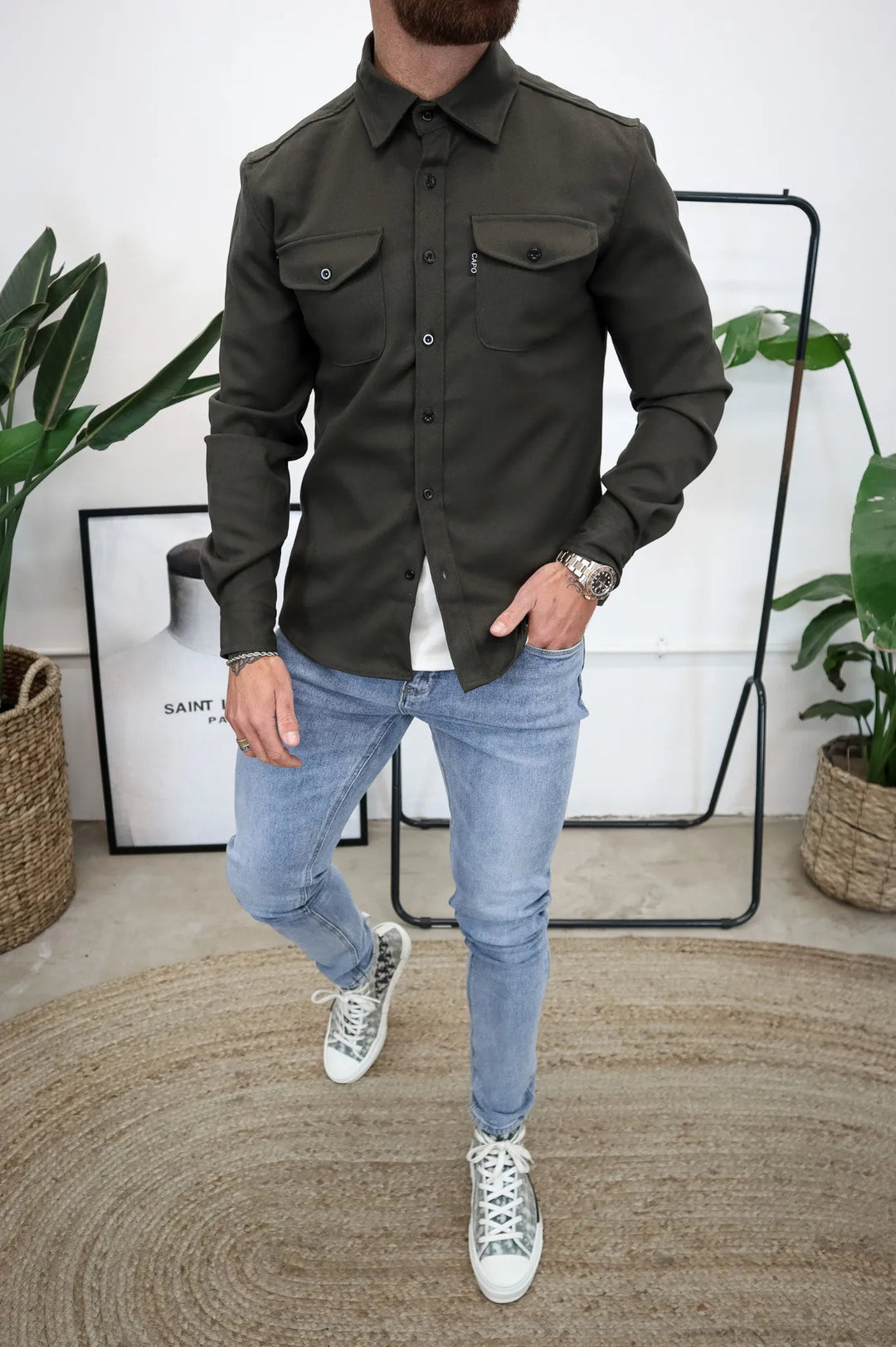 Męskie Koszula Casual Button-Down - Elegancki Styl - Zielony