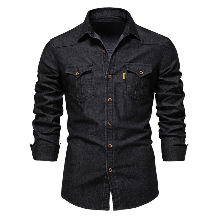 Męskie Koszula Denim - Casual Slim Fit Stretch - Czarny