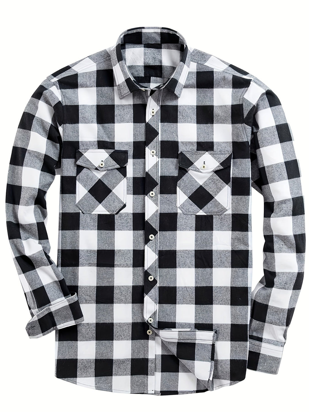 Męskie Koszula Flanelowa w Kratę - Casual Komfort - Czarny