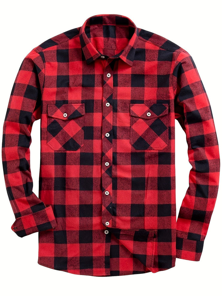 Męskie Koszula Flanelowa w Kratę - Casual Komfort - Czerwony