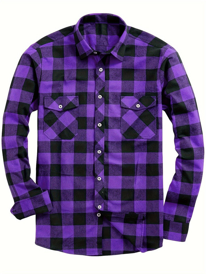 Męskie Koszula Flanelowa w Kratę - Casual Komfort - Fioletowy