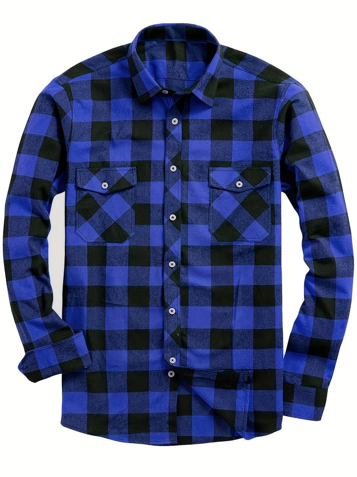 Męskie Koszula Flanelowa w Kratę - Casual Komfort - Niebieski