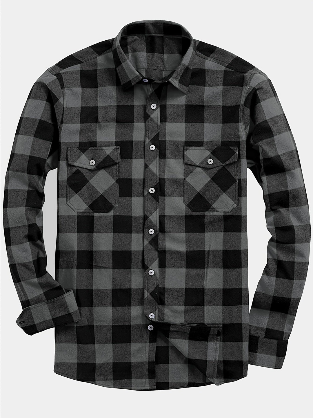 Męskie Koszula Flanelowa w Kratę - Casual Komfort - Szary