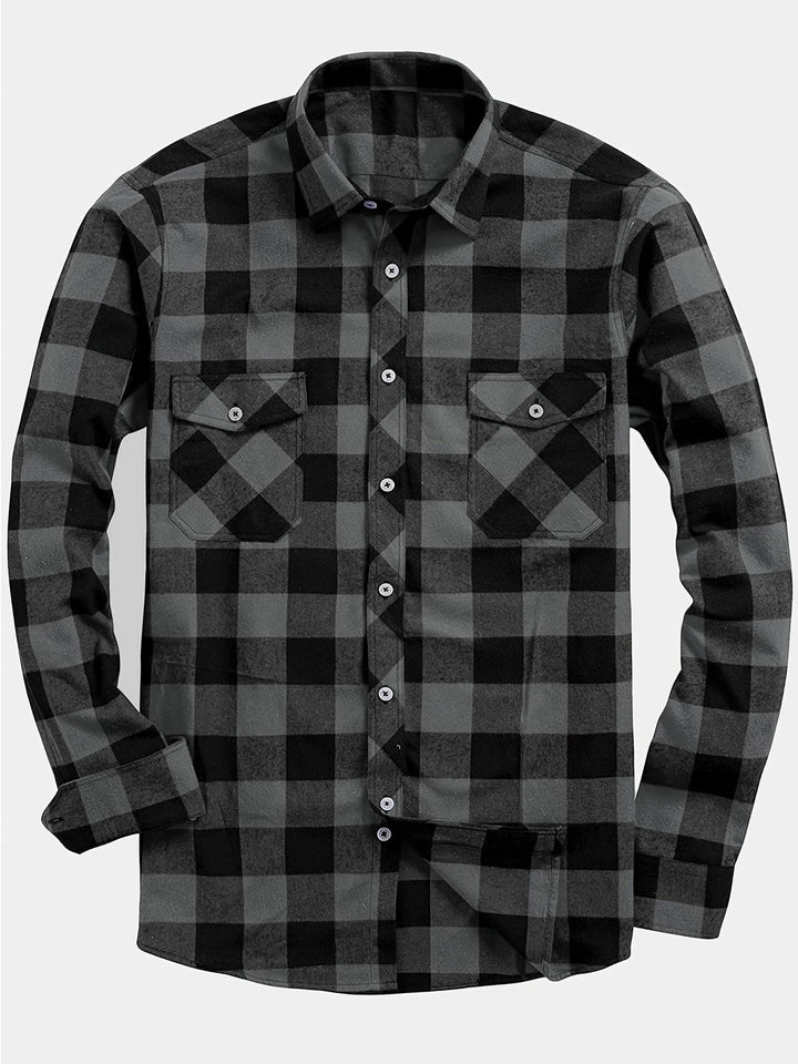 Męskie Koszula Flanelowa w Kratę - Casual Komfort - Szary