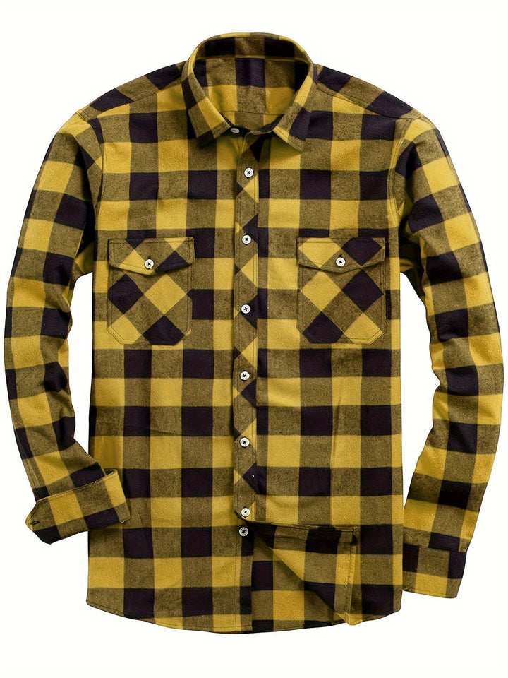 Męskie Koszula Flanelowa w Kratę - Casual Komfort - Złoty