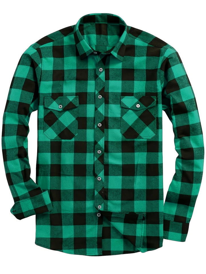 Męskie Koszula Flanelowa w Kratę - Casual Komfort - Zielony