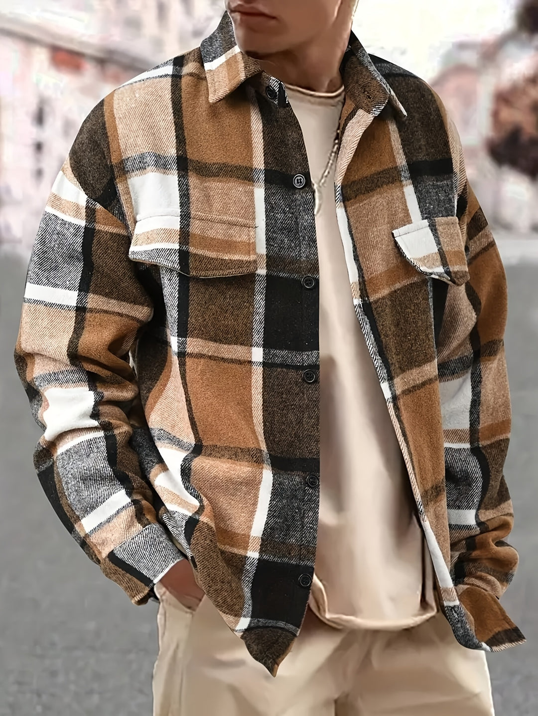 Męskie Koszulowe Spodnie Casual - Klasyczny Krój Jesienny - Khaki