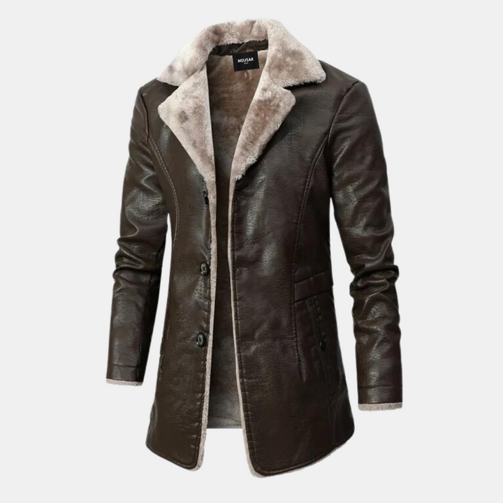 Męskie kurtka skórzana sherpa fleece - elegancki bomber - Brązowy