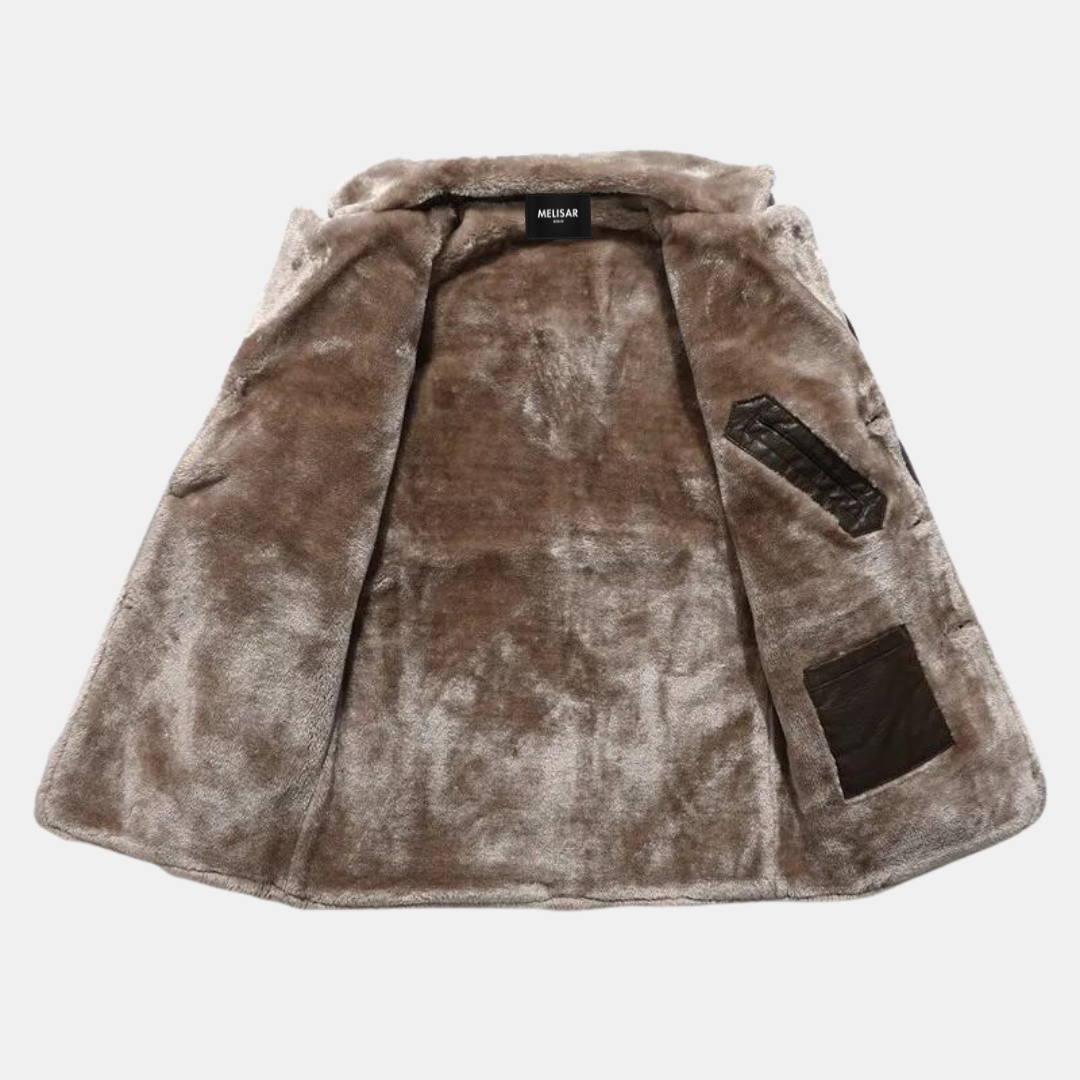 Męskie kurtka skórzana sherpa fleece - elegancki bomber