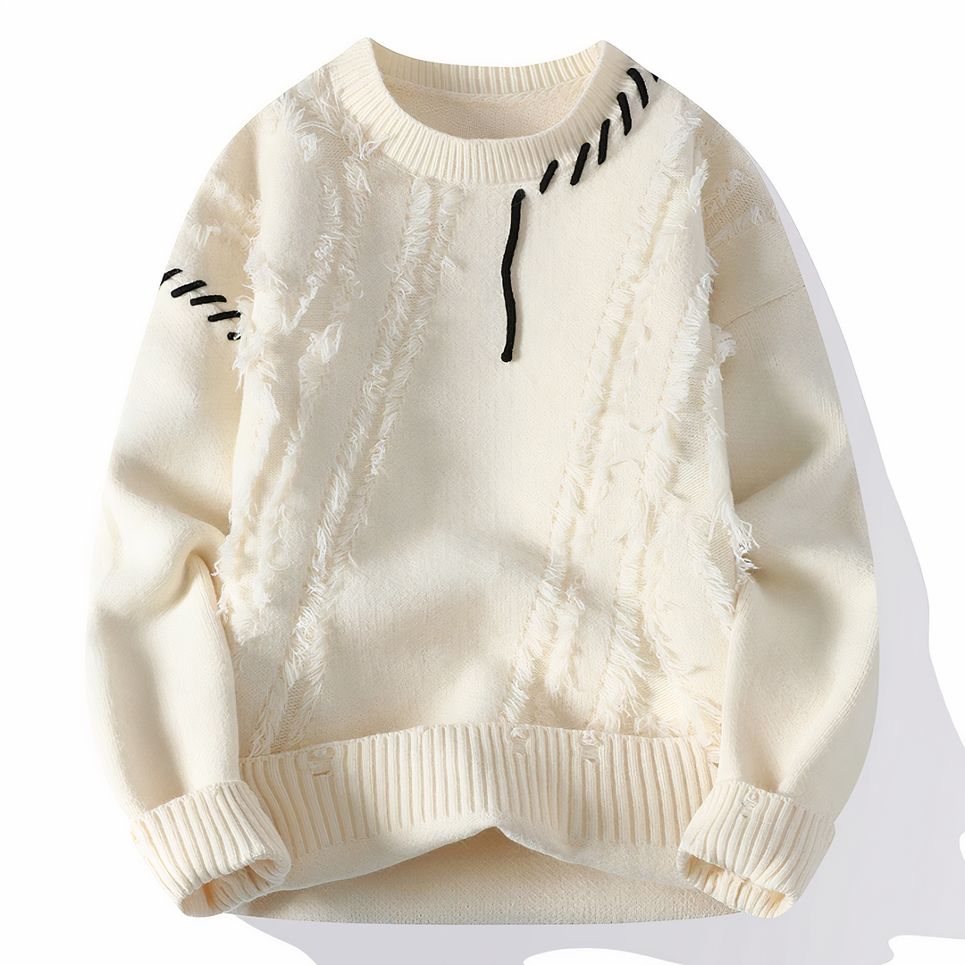 Męskie Patchwork Sweter - Nowoczesny Design - Biały