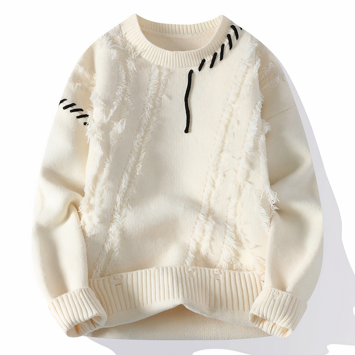 Męskie Patchwork Sweter - Nowoczesny Design - Biały