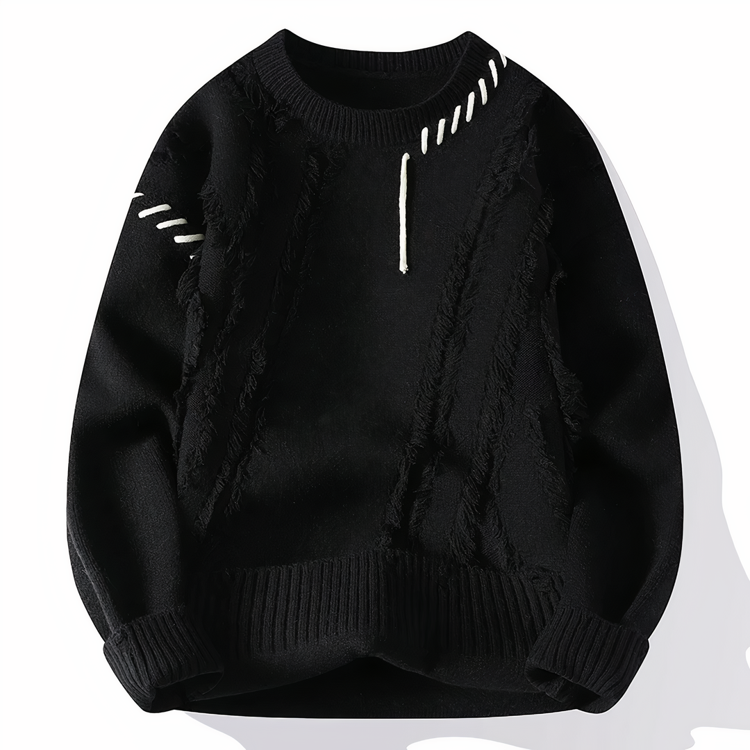 Męskie Patchwork Sweter - Nowoczesny Design - Czarny