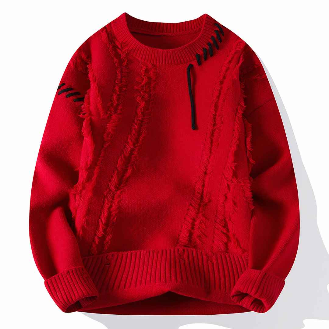 Męskie Patchwork Sweter - Nowoczesny Design - Czerwony