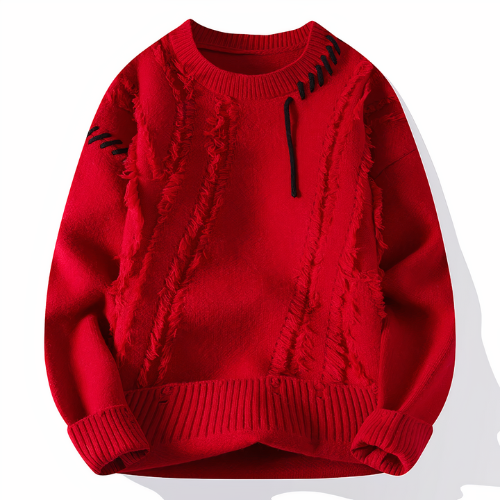 Męskie Patchwork Sweter - Nowoczesny Design - Czerwony
