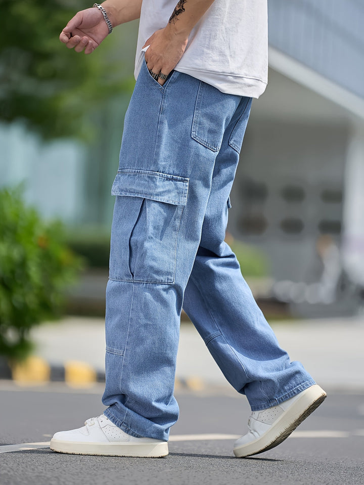 Męskie Spodnie Cargo Denim - Luźny Krój & Wiele Kieszeni