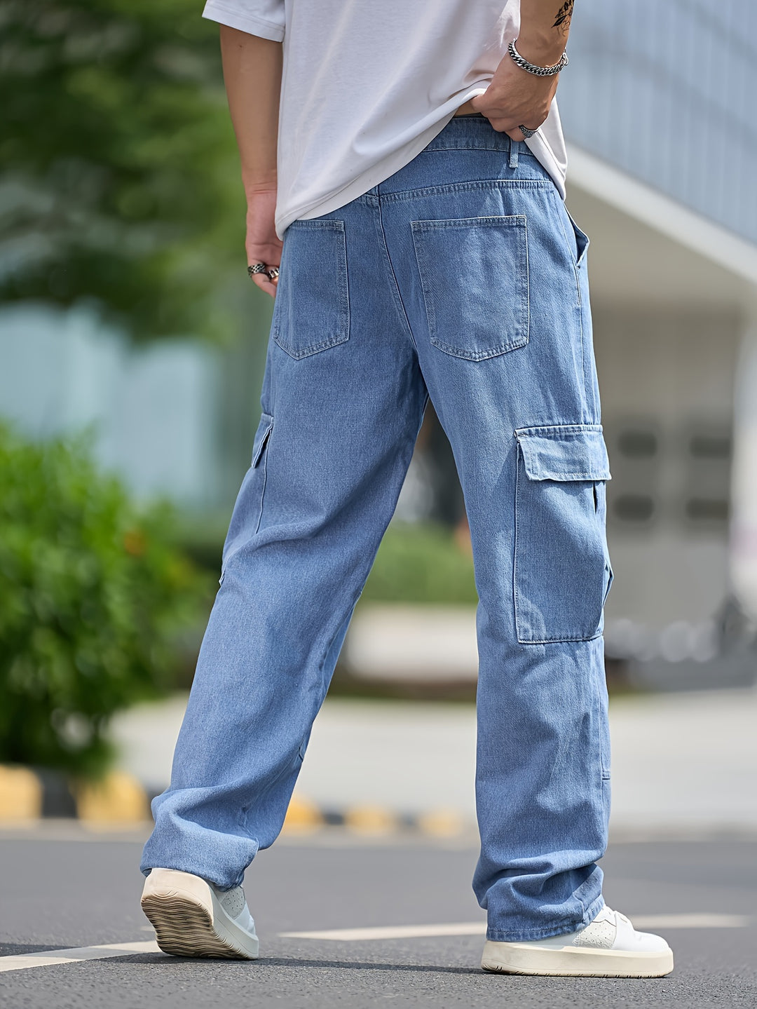 Męskie Spodnie Cargo Denim - Luźny Krój & Wiele Kieszeni