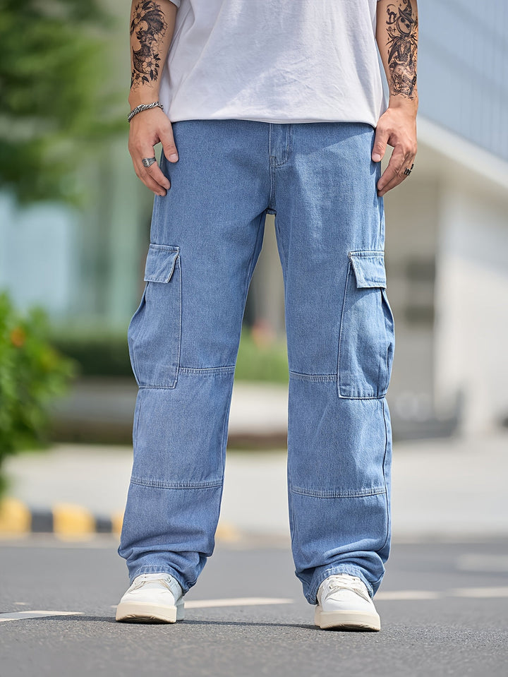 Męskie Spodnie Cargo Denim - Luźny Krój & Wiele Kieszeni