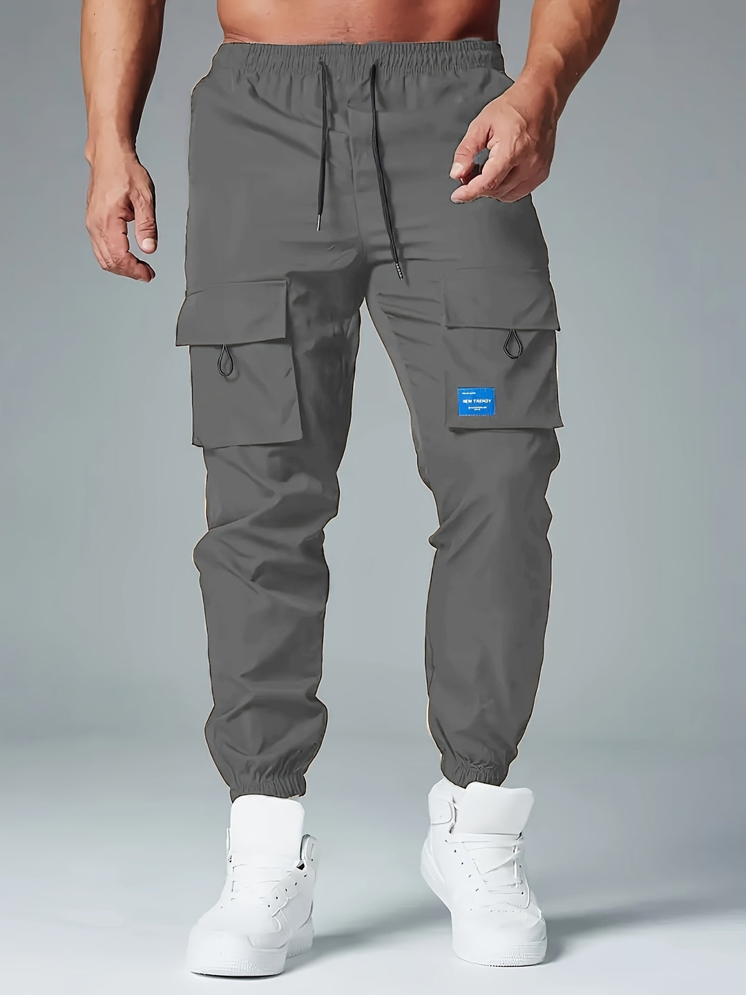 Męskie Spodnie Cargo Joggers - Luźny Krój z Wieloma Kieszeniami - Szary