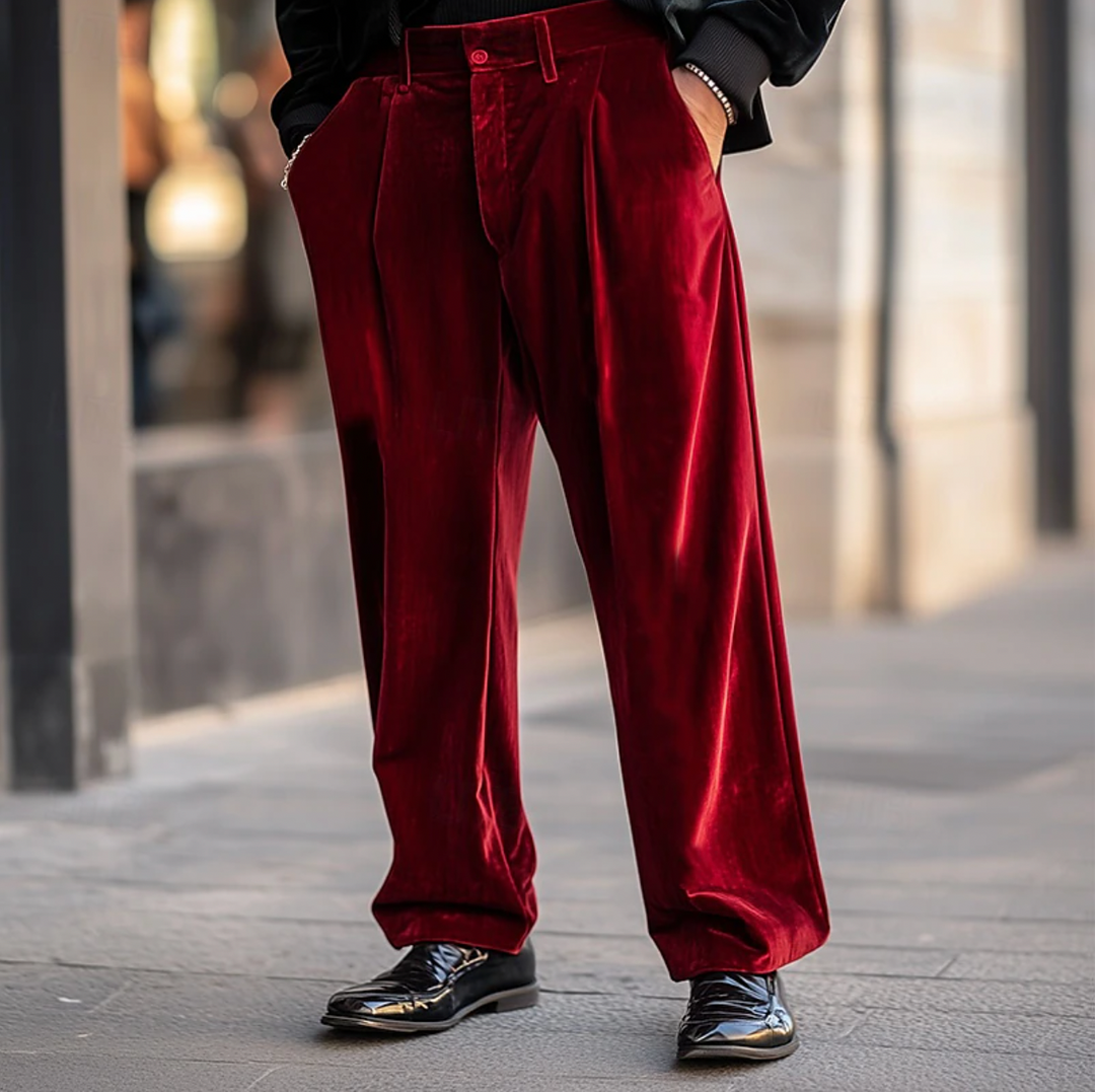 Męskie Spodnie Casual Regular Fit - Elegancki Design - Czerwony