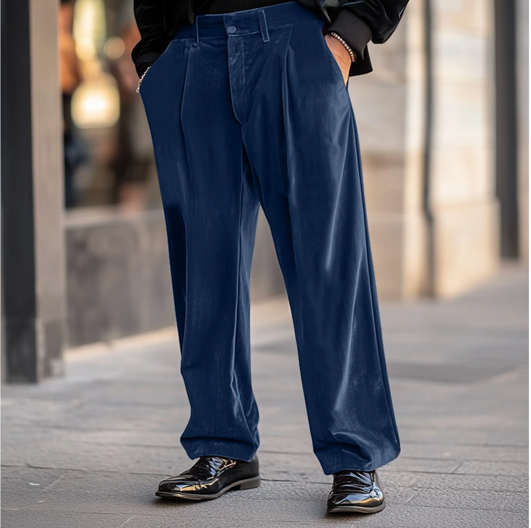 Męskie Spodnie Casual Regular Fit - Elegancki Design - Niebieski