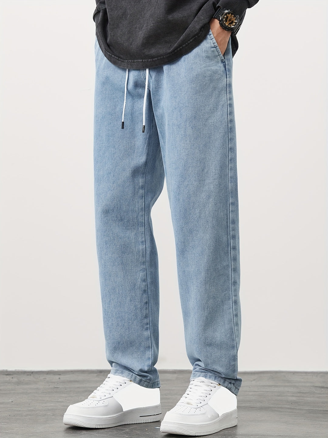 Męskie Spodnie Denim Prosta Nogawka - Casual Wygląd - Niebieski
