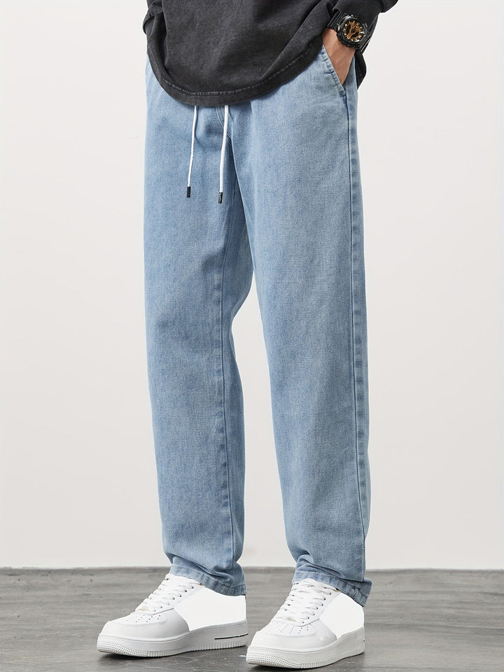 Męskie Spodnie Denim Prosta Nogawka - Casual Wygląd - Niebieski