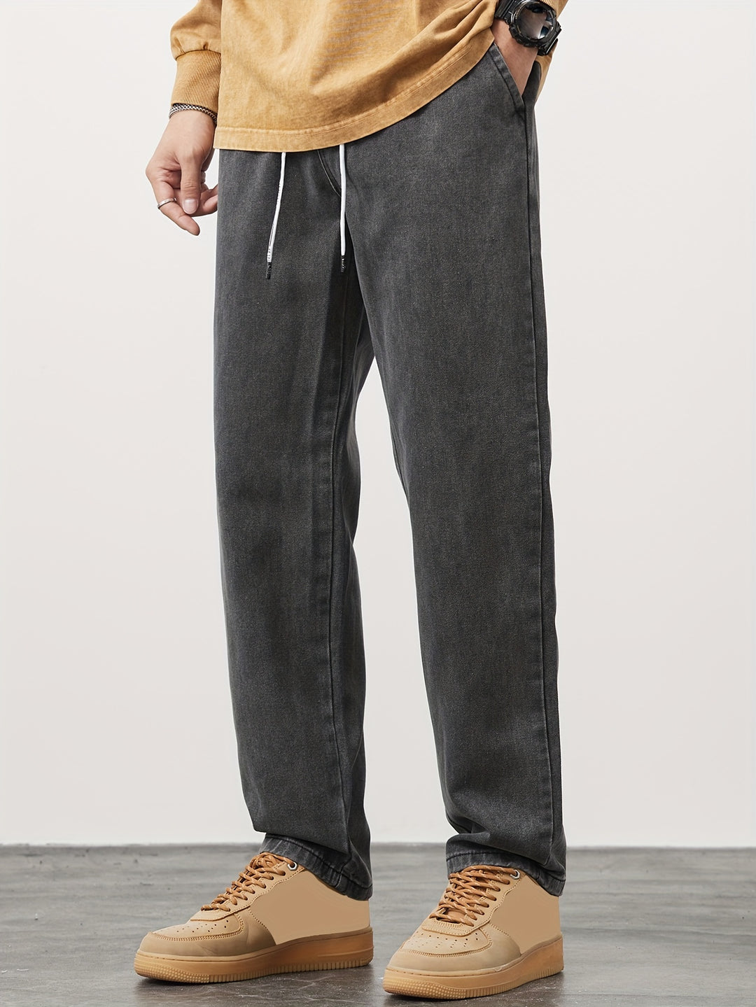 Męskie Spodnie Denim Prosta Nogawka - Casual Wygląd - Szary