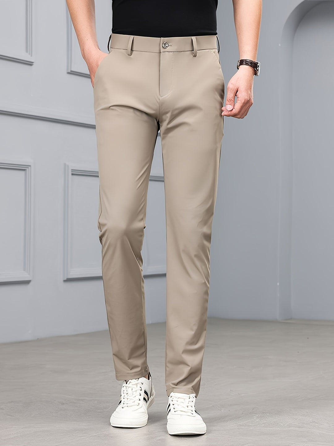 Męskie Spodnie Slim Fit - Stretch & Komfort - Khaki
