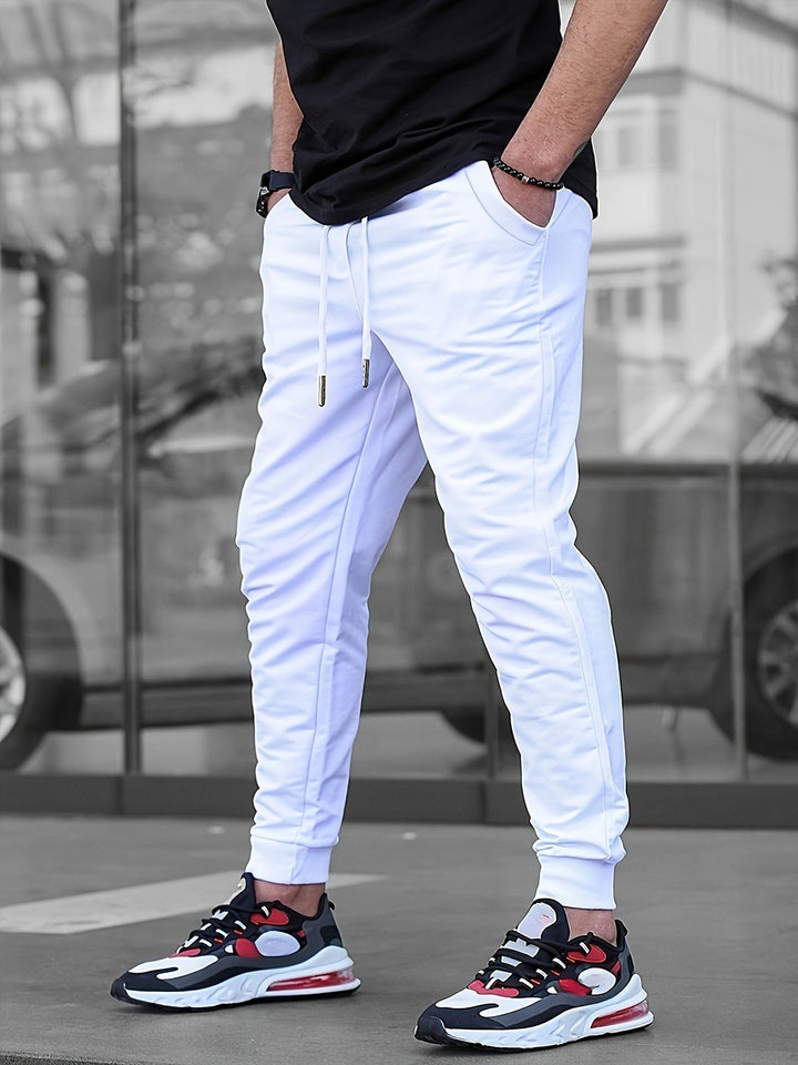 Męskie Spodnie Sportowe Lekkie - Slim-Fit z Sznurkiem - Biały