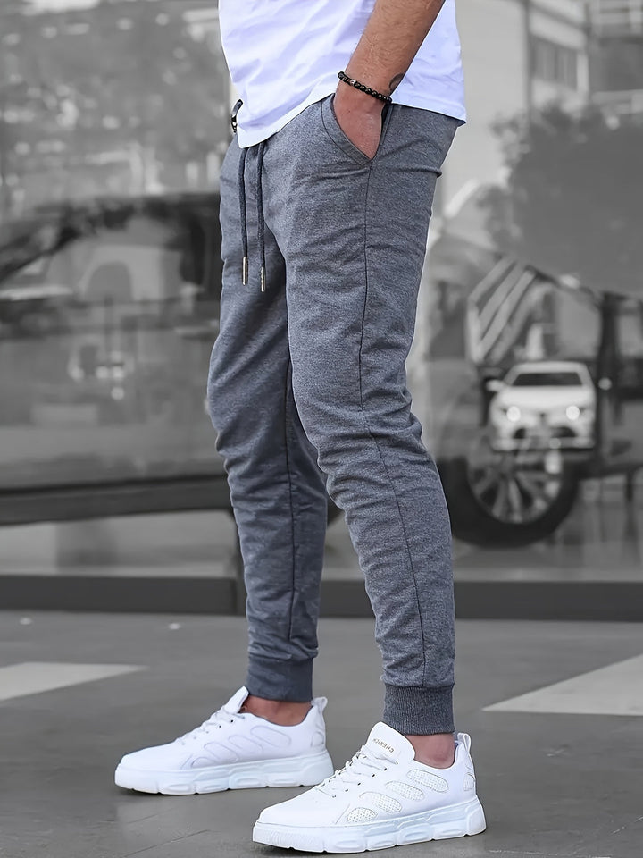 Męskie Spodnie Sportowe Lekkie - Slim-Fit z Sznurkiem - Szary