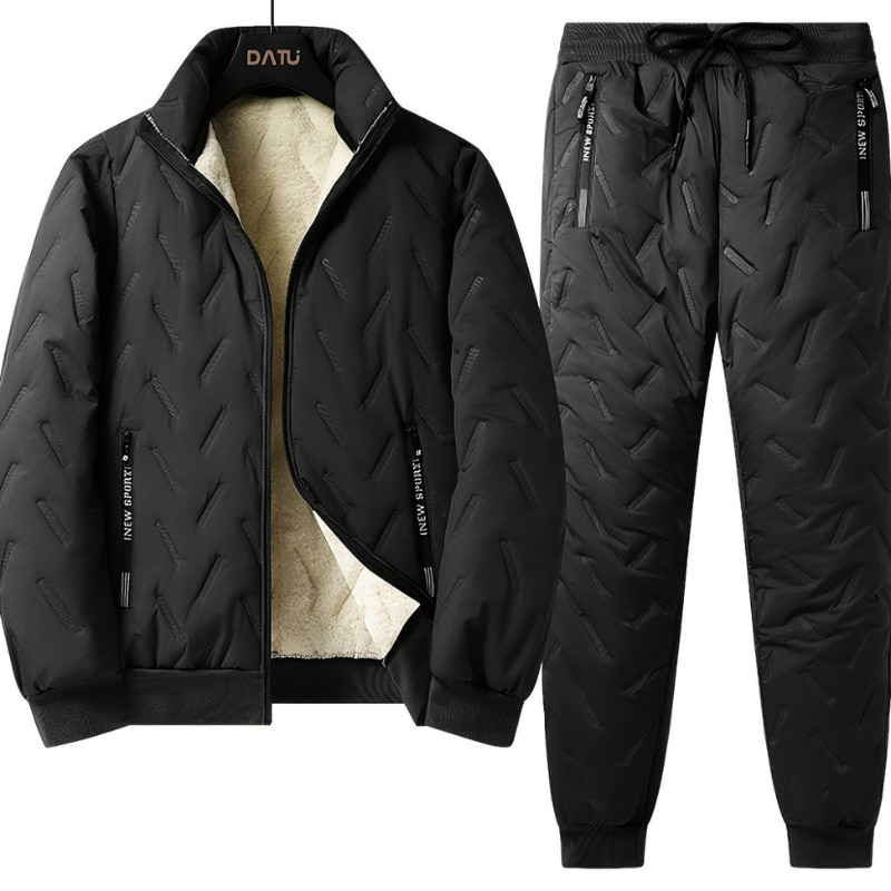 Męskie Spodnie Treningowe Zimowe Zestaw - Casual Outdoor - Czarny