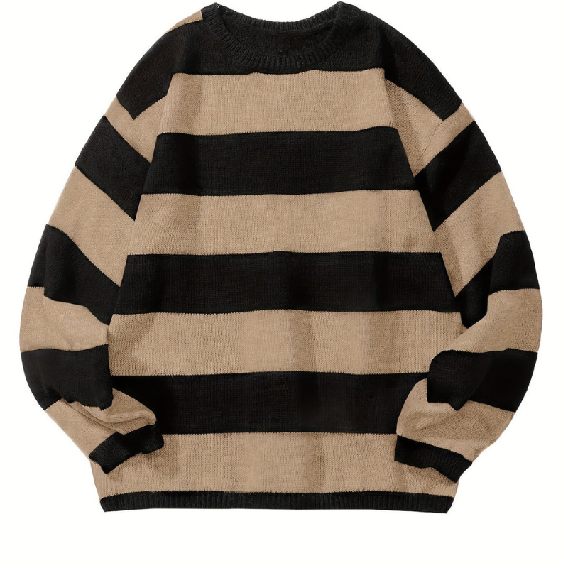 Męskie Swetry Paski Ciepłe Dzianina Casual - Khaki