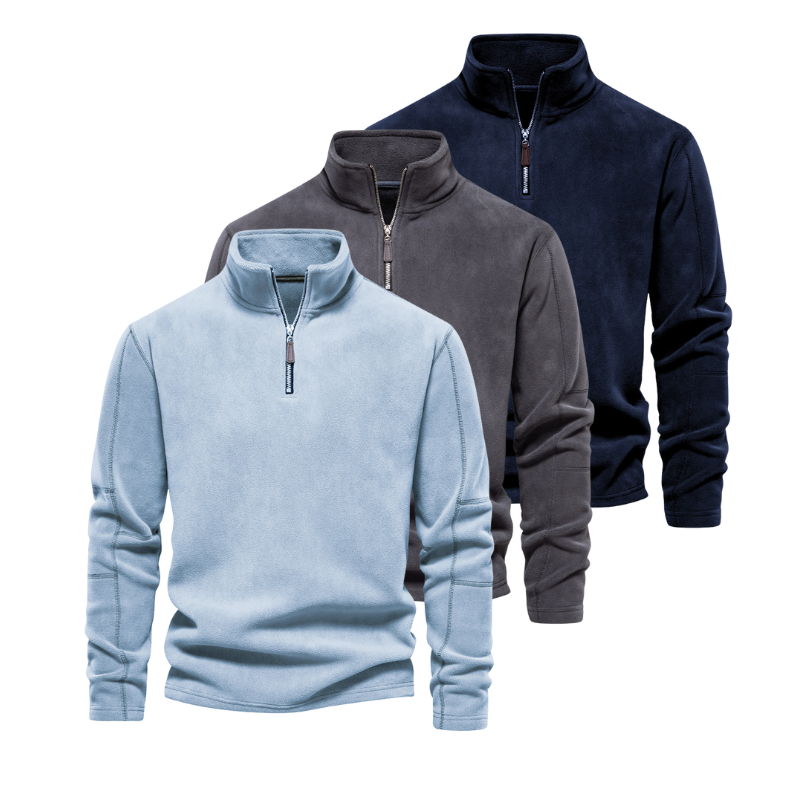 Męskie Swetry Termiczne Half-Zip Stojący Kołnierz - Zima - Niebieski-Szary-Granatowy-Niebieski