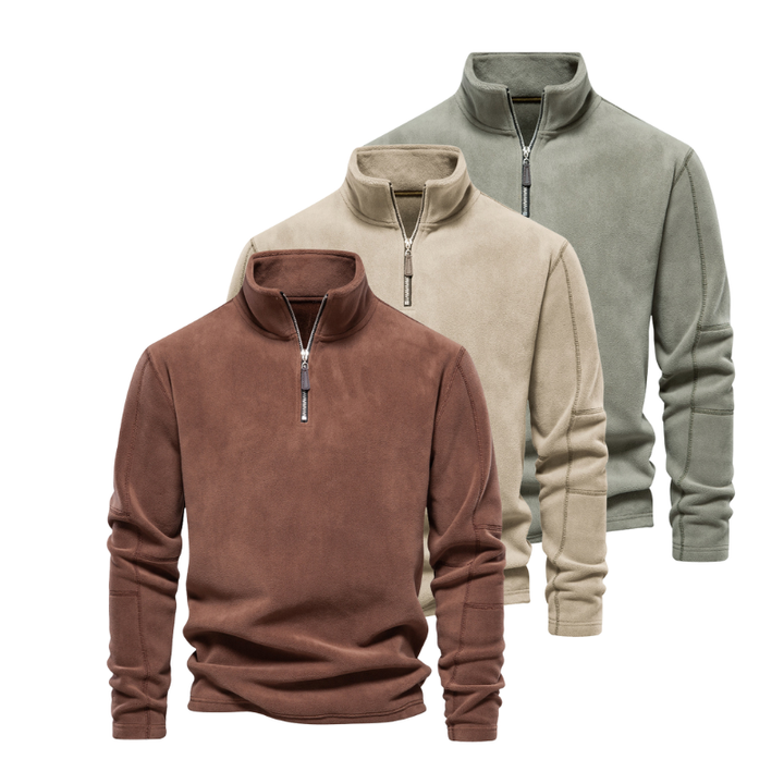 Męskie Swetry Termiczne Half-Zip Stojący Kołnierz - Zima - Zielony-Beżowy-Brązowy