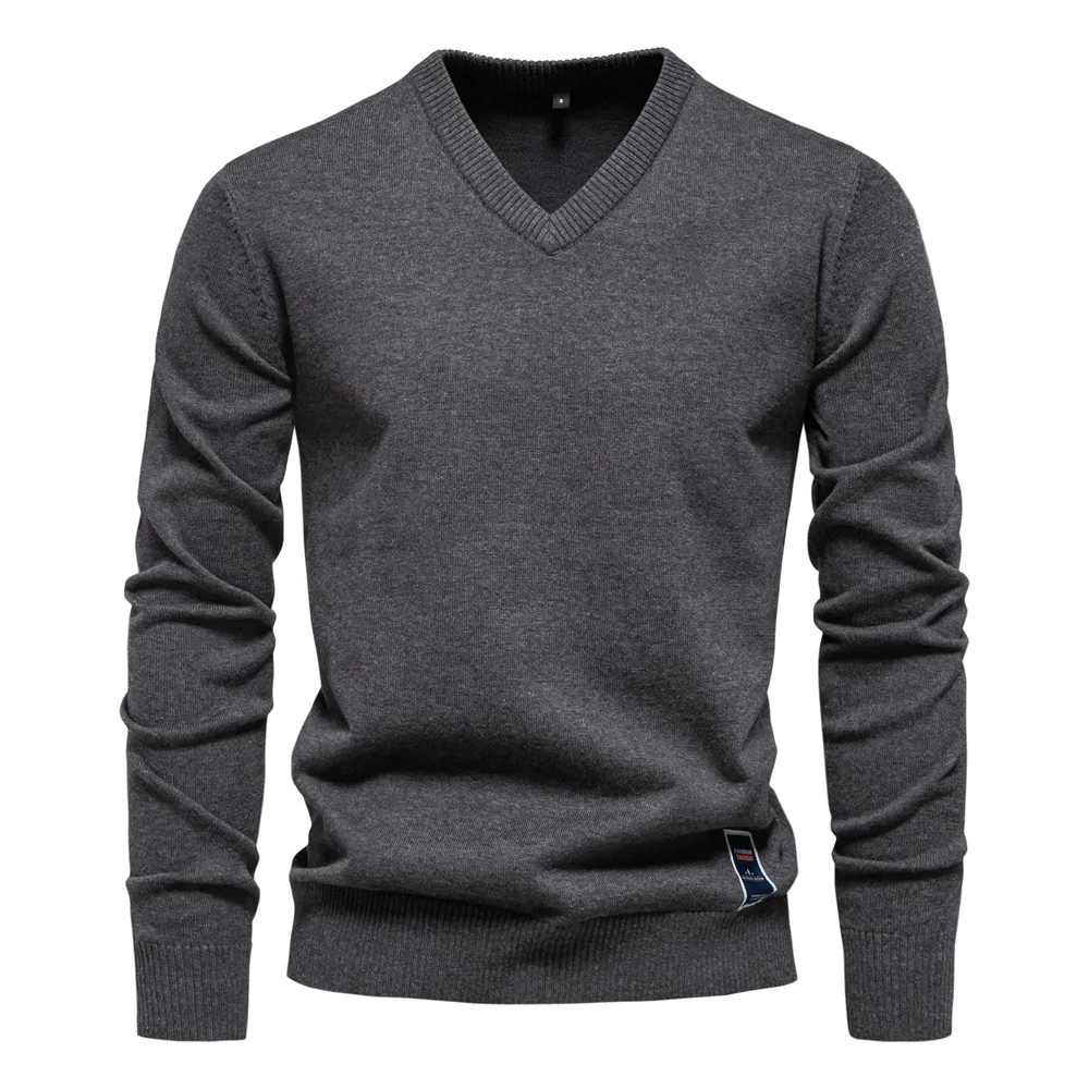 Męskie Swetry V-neck Eleganckie - Klasyczny Styl - Ciemnoszary