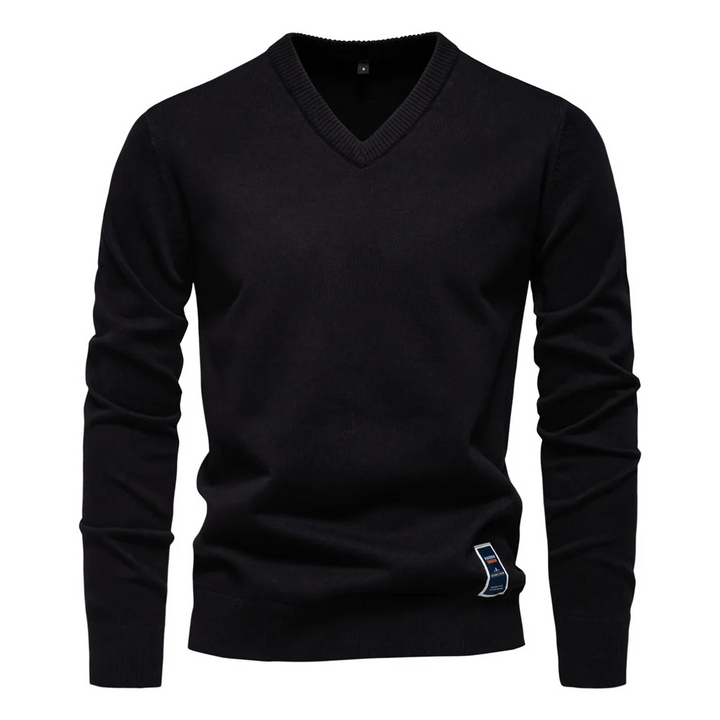 Męskie Swetry V-neck Eleganckie - Klasyczny Styl - Czarny