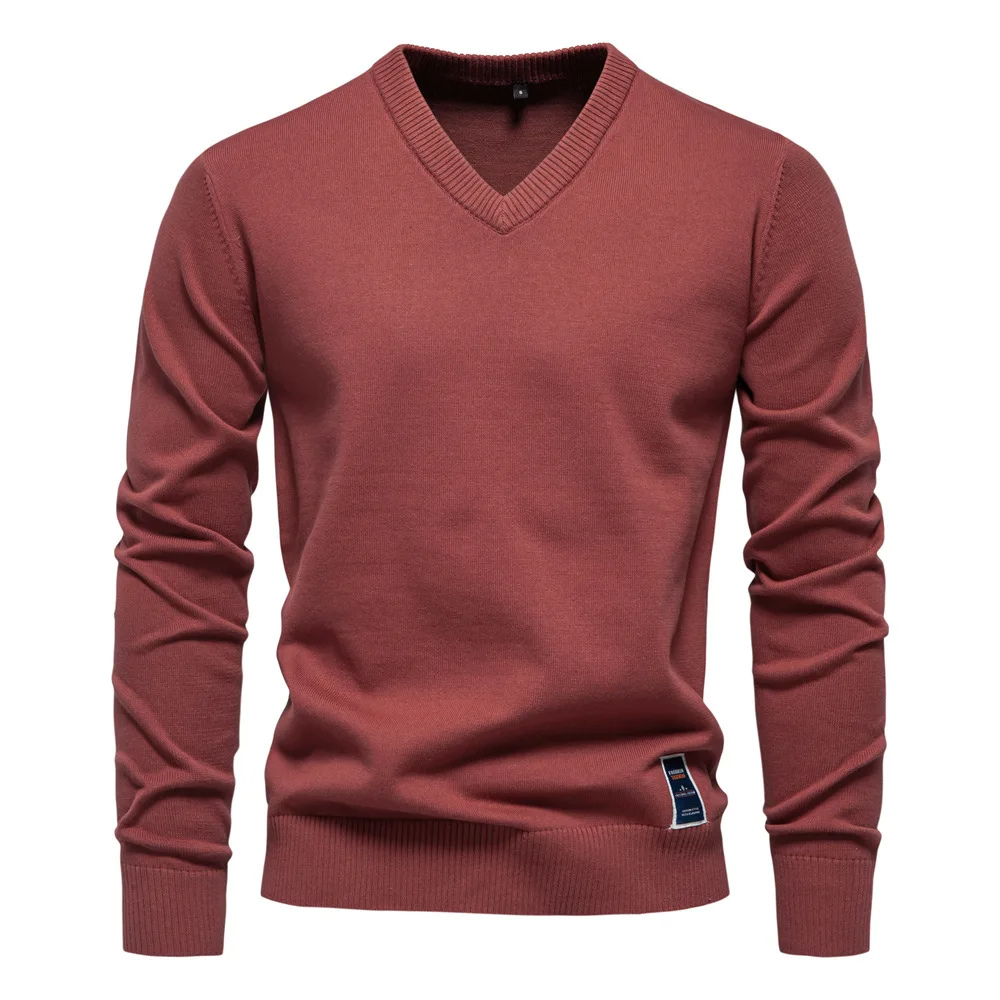 Męskie Swetry V-neck Eleganckie - Klasyczny Styl - Czerwony
