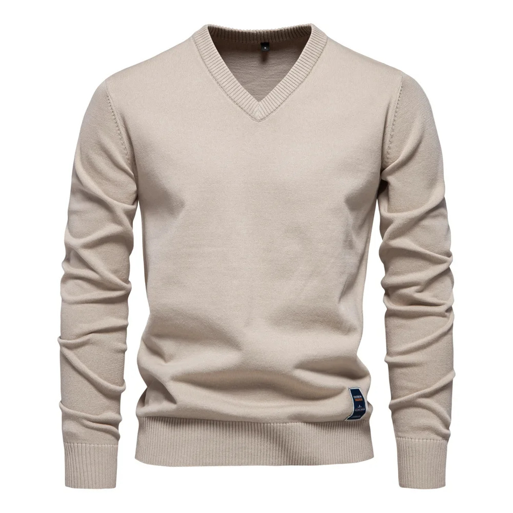 Męskie Swetry V-neck Eleganckie - Klasyczny Styl - Morelowy
