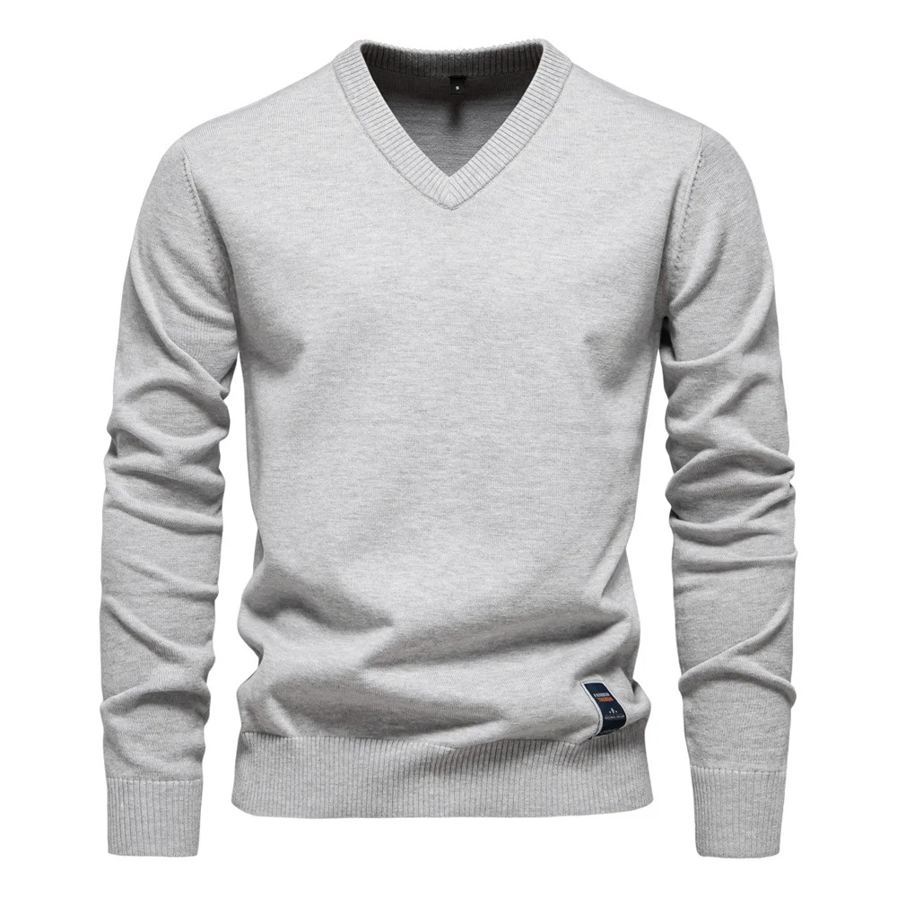 Męskie Swetry V-neck Eleganckie - Klasyczny Styl - Szary