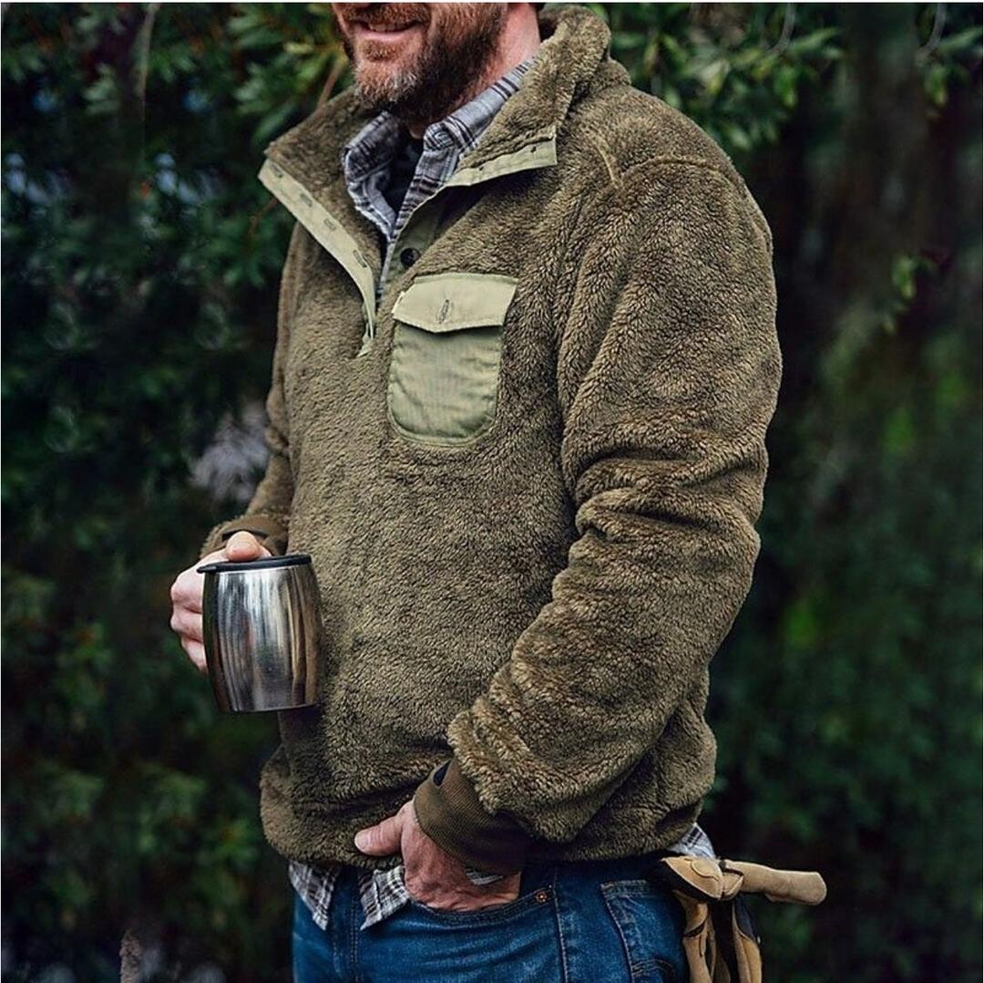 Męskie Swetry z Kołnierzem Stojącym - Casual Comfort - Khaki Zielony